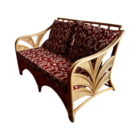 Palm Leaf Rotan Bank Vintage Nieuwe Kussens 1