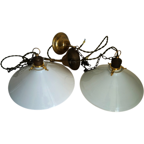 Antiek Vintage Opaline Wit Glas Duo Hanglamp Schoenmakerkap