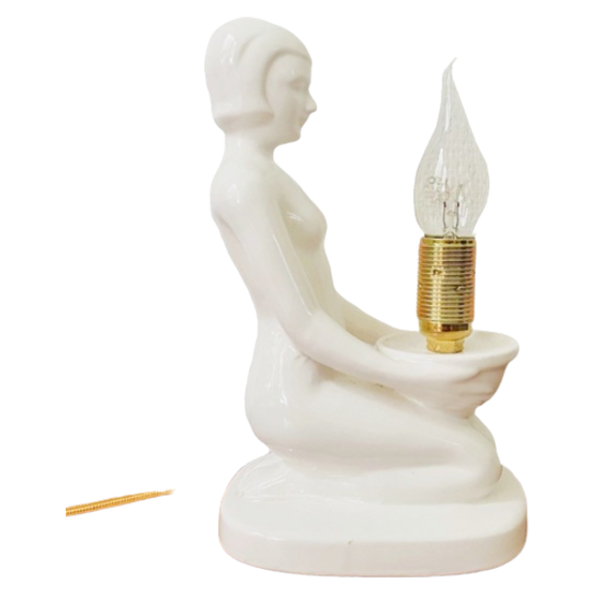 Vrouw Tafellamp Wit Keramiek Artdeco 1