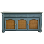 Prachtig Restyle Massief Dressoir Blauw & Rotan Wandkast thumbnail 1