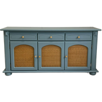 Prachtig Restyle Massief Dressoir Blauw & Rotan Wandkast