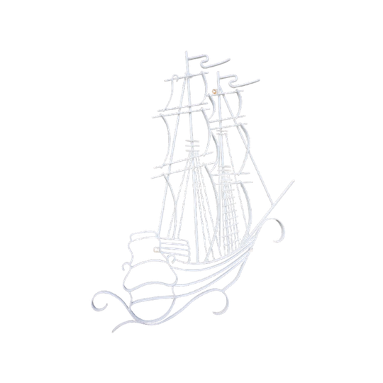 Vintage Wit Metalen Wanddecoratie Voor Buitengevel Van Een Galjoen/zeilboot, 1960s 1