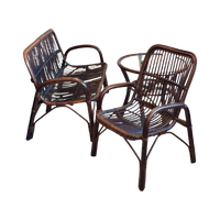 Vintage Rotan Bankje Fauteuil Set Jaren 70