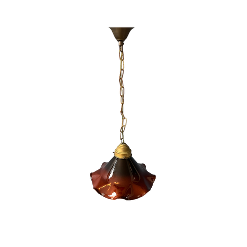 Kleine Bloemvormige Hanglamp In Art-Decostijl In Rood/Bruine Kleur