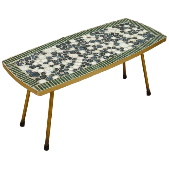 Vintage Rechthoekige Mozaïek Bijzettafel Groen Blauw 1
