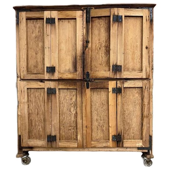 Vintage Houten Industriële Xl Kast Op Wieltjes / Leggerkast 1