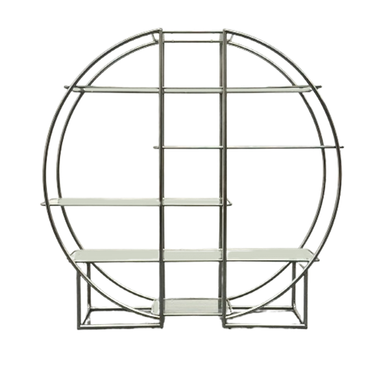 Cirkelvormige Bauhaus Stelling Met Buisframe En Glazen Planken 1