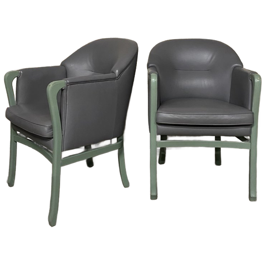 Zes Italiaanse Design Fauteuils, Mid-century, Grijs Leder. 1