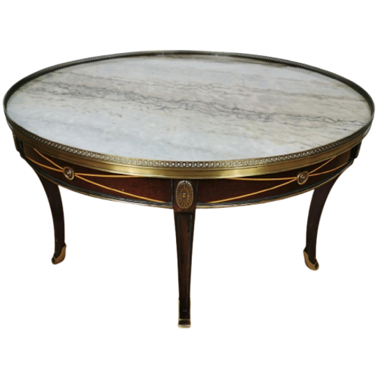 Vintage Neoklassieke Ronde Salontafel Empire Stijl Marmer 1