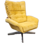 60's Nieuw Bekleed Vintage Draaifauteuil Draaistoel Geel thumbnail 1