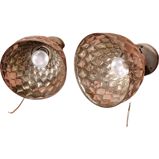 Vintage Antique Mirrored Mercury Glass Industrial Wall Lamps, 1920s 1