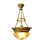 Grote Antieke Messing Hanglamp Met Geslepen Glas thumbnail 1