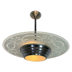 Art Deco Hanglamp Met Glazen Schijf, Jaren 30 thumbnail 1