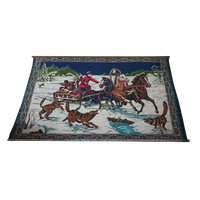 Groot Mid Century Pluche / Velvet Wandkleed Wolven Jacht