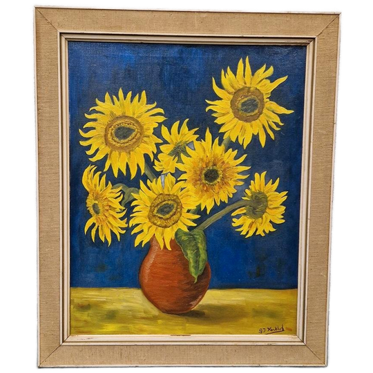 Olieverf Op Doek Zonnebloemen Schilderij Gesigneerd 1