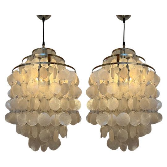 Set Van 2 Capiz Schelpen Hanglampen Opaline Parelmoer 1