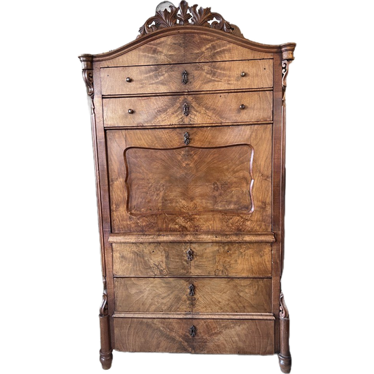 Heel Mooi Antiek Mahonie Klepsecretaire, Met 5 Lades En Kuifje,maten Volgen 1