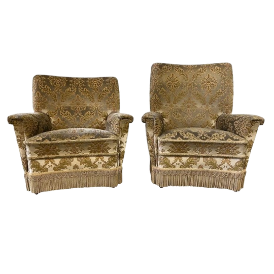 Set Van 2 Vintage Eenzitjes / Fauteuils Met Franjes 1