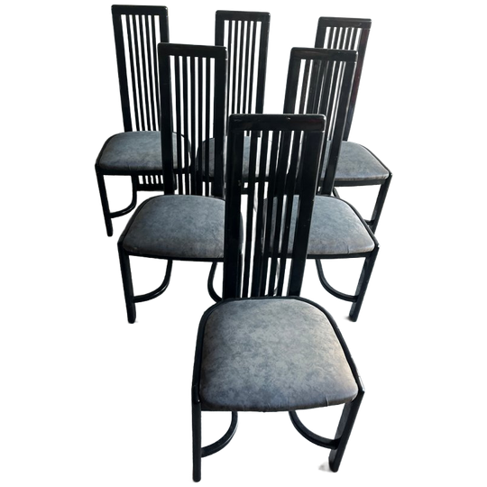 Set Of 6 Black Vintage Dining Chairs 1