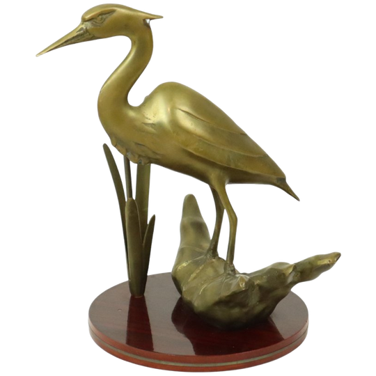 Messing Reiger Beeld Op Houten Basis Hollywood Regency 1