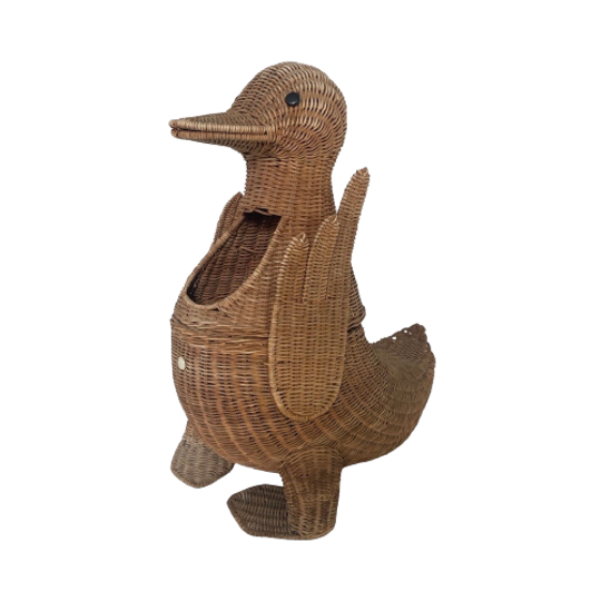 Olivier Cajan - Duck Shaped Laundry Or Newspaper Basket - Wicker / Ratan - 1970’s 1
