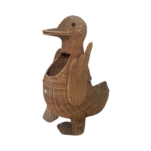 Olivier Cajan - Duck Shaped Laundry Or Newspaper Basket - Wicker / Ratan - 1970’S