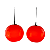 Pair Of Two Cherry Red Glass Peill & Putzler Pendant Lights