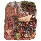 Schitterend Kleurrijk Gebakken Vintage Wandbord In Relief thumbnail 1