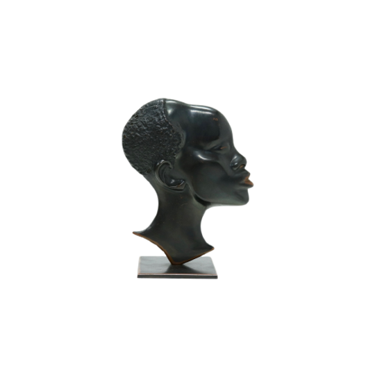 Modernist Solid Bronze Sculpture African Woman 1950s 1