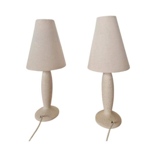 2 Vintage Zandkleurige Keramieken Tafellampjes. 1