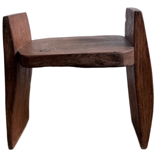 Vintage Brutalistische Sculpturale Kruk / Stoel – Massief Eiken (wabi-sabi, Jaren 70) 1