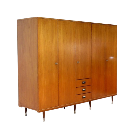 Grote 5-deurs Vintage Design Kledingkast In Teak, Jaren 60 1