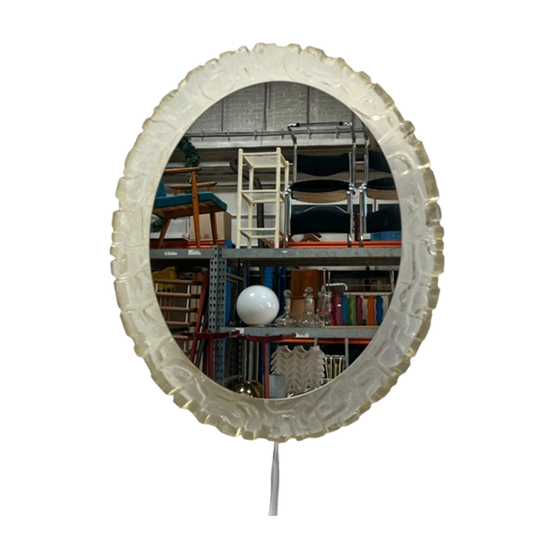 Grote Ovale Vintage 'iceglass' Spiegel. <<<brand>>>, Duitsland 1970's 1
