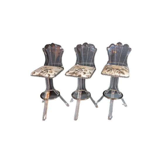 Set Of 3 Vintage Lucite Swivel Bar Stools, 1970s 1