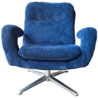 Vintage Fauteuil Nieuw Bekleed Ribstof Draaifauteuil thumbnail 1