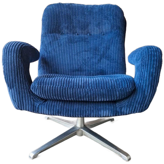 Vintage Fauteuil Nieuw Bekleed Ribstof Draaifauteuil 1