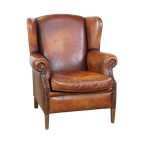 Comfortabele Vintage Engelse Stijl Schapenleren Oorfauteuil Met Een Prachtige Warme Kleurstelling thumbnail 1
