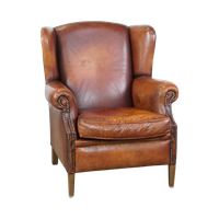 Comfortabele Vintage Engelse Stijl Schapenleren Oorfauteuil Met Een Prachtige Warme Kleurstelling