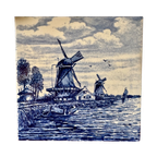 Vintage Delfts Blauw Tegeltje Handgeschilderd Hollands Landschap Molen thumbnail 1