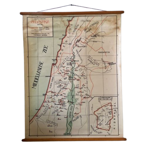 Vintage Schoolkaart Palestina, Firma P. Noordhoff Groningen, Door Prof. Dr. A. M. Brouwer