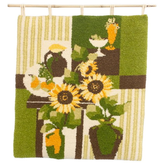 Getuft 70s Vintage Wandkleed Groen Junghans Wolle 1