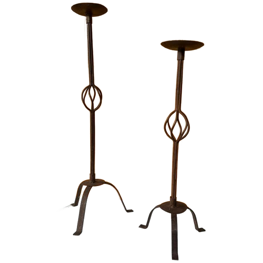 Set/2 Vintage Castiron Tripod Kandelaren 1