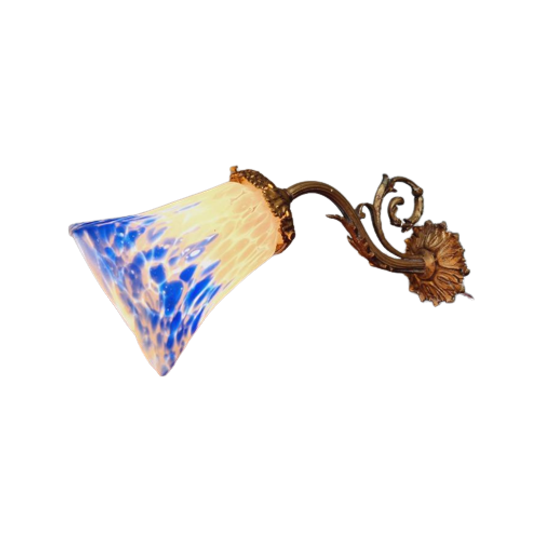 Wandlamp In Brons En Glazen Spoel, Begin 20e Eeuw 1