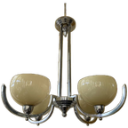 Lamp Hanglamp Art Deco 1930 4 Arms Met Gele Schalen Verchroomd thumbnail 1