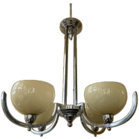 Lamp Hanglamp Art Deco 1930 4 Arms Met Gele Schalen Verchroomd