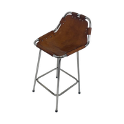 Charlotte Perriand - Bar Stool Model ‘Les Arcs’ - High Back - Leather Seating On Chrome Base