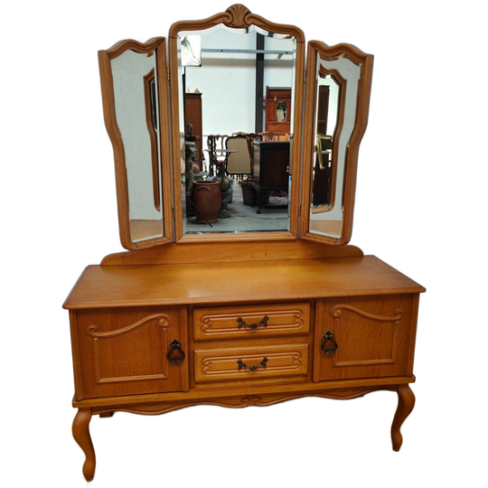 Vintage Kaptafel Make Up Meubel Toilettafel Met Drieluik Spiegel 1