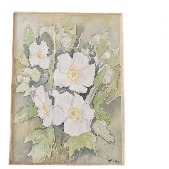 Vintage Aquarel In Lijst Ms '90 Gesigneerd Annemonen 1
