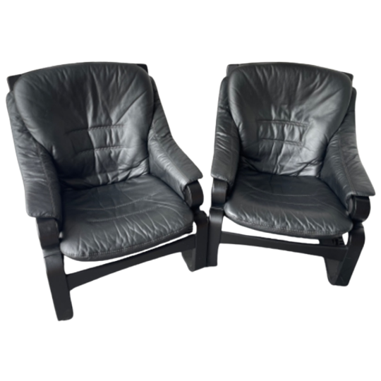 Svend Skipper Mobler Vintage Zwarte Leren Lounge Stoelen ‘apollo’ 1