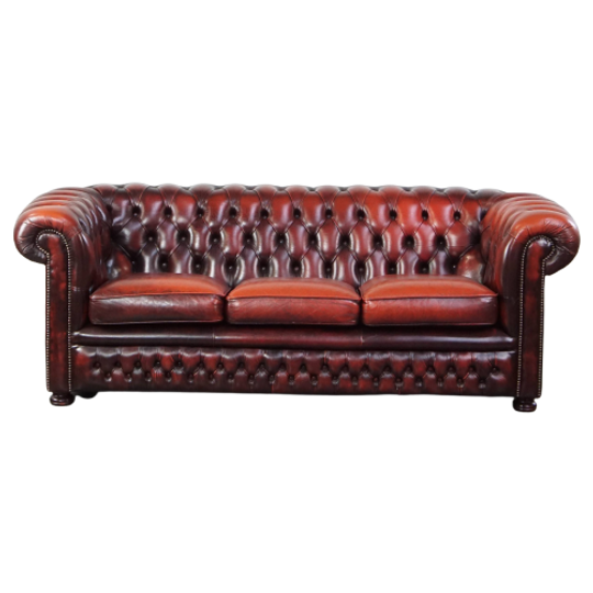 Zeer Mooie, Stijlvolle Rode Ruime Engelse 2.5 Zits Rundleren Chesterfield Bank 1